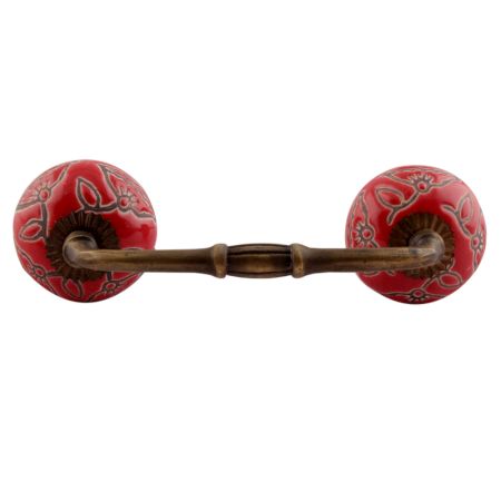 Red Calla Lily Brown Etched Ceramic Bridge Handle 